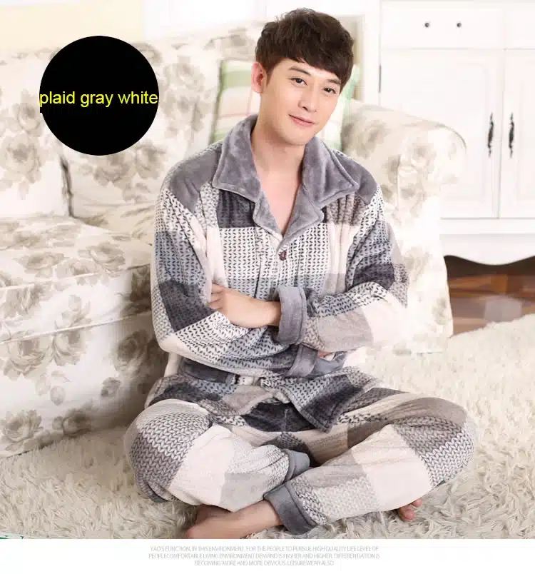 SusanDick 2017 New Winter Pajamas Men Thick Fleece Pajama Sets Luxury Warm Sleepwear Plaid Suits Man Casual Home Clothes Pijama 10