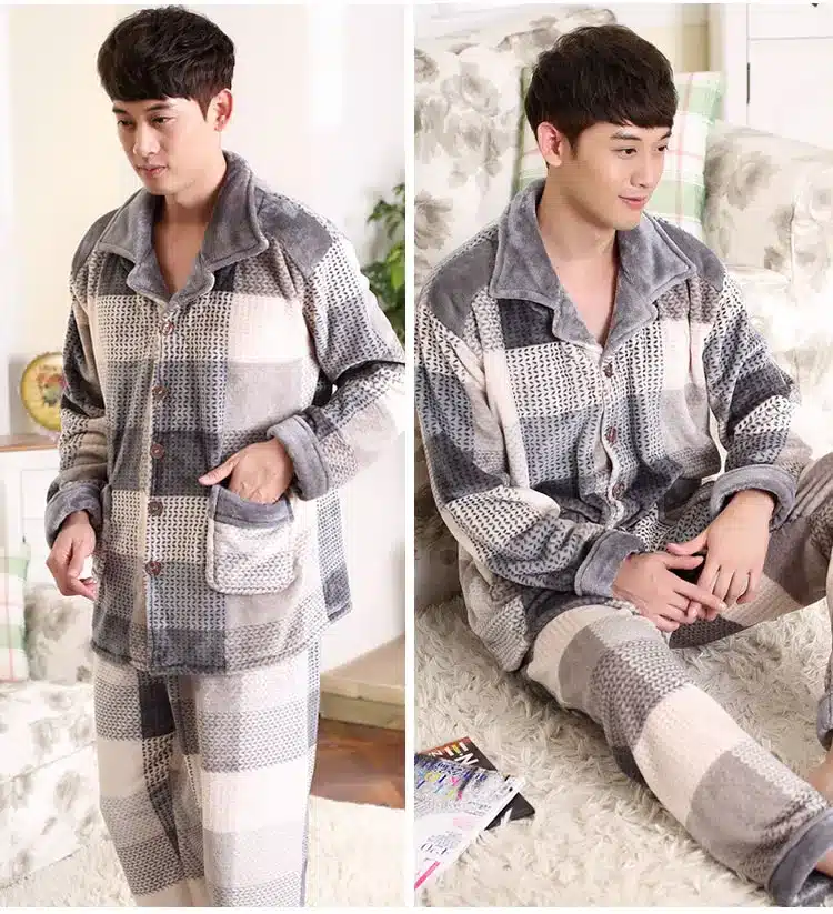 SusanDick 2017 New Winter Pajamas Men Thick Fleece Pajama Sets Luxury Warm Sleepwear Plaid Suits Man Casual Home Clothes Pijama 11