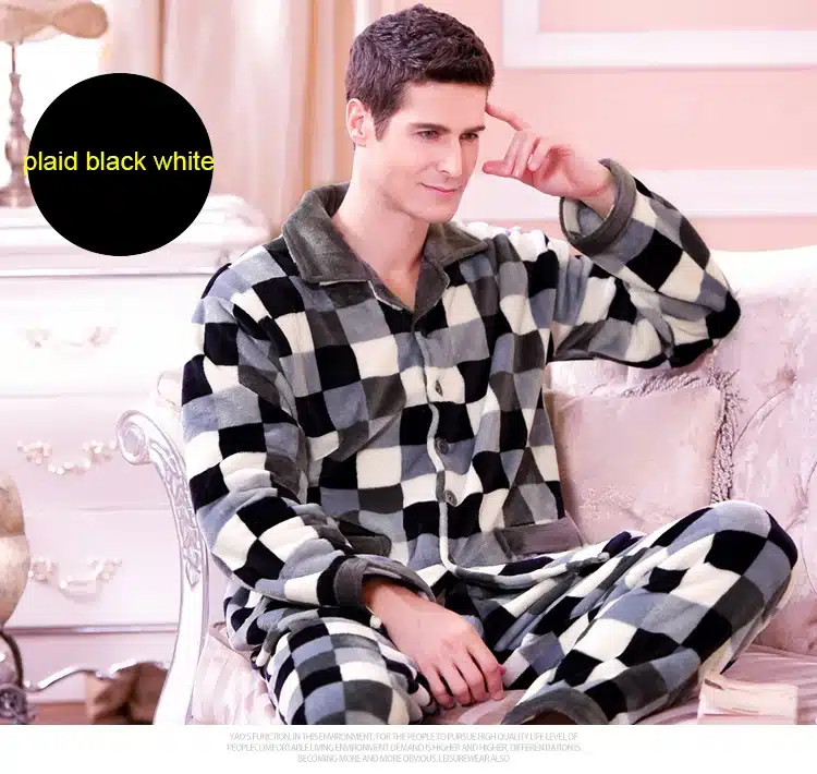 SusanDick 2017 New Winter Pajamas Men Thick Fleece Pajama Sets Luxury Warm Sleepwear Plaid Suits Man Casual Home Clothes Pijama 12