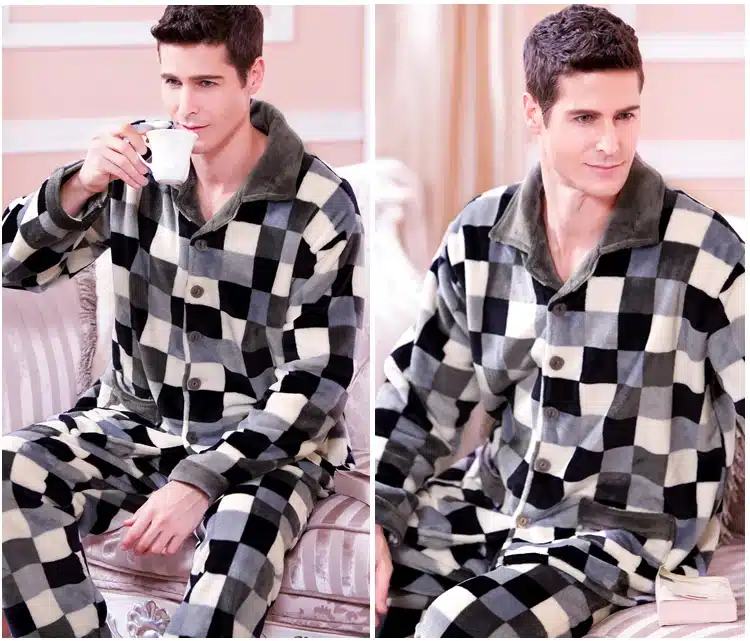 SusanDick 2017 New Winter Pajamas Men Thick Fleece Pajama Sets Luxury Warm Sleepwear Plaid Suits Man Casual Home Clothes Pijama 13