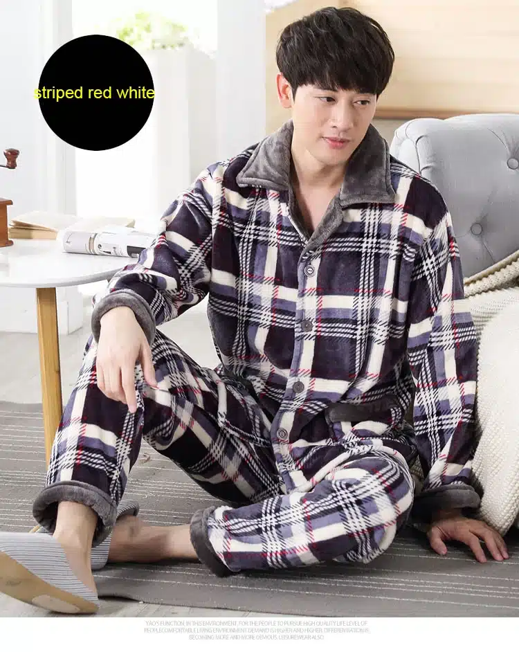 SusanDick 2017 New Winter Pajamas Men Thick Fleece Pajama Sets Luxury Warm Sleepwear Plaid Suits Man Casual Home Clothes Pijama 14