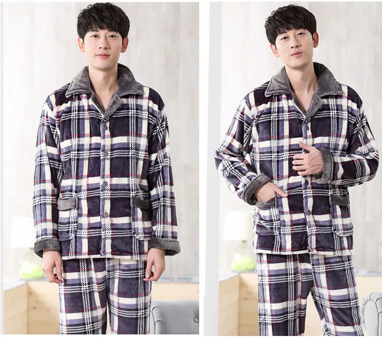 SusanDick 2017 New Winter Pajamas Men Thick Fleece Pajama Sets Luxury Warm Sleepwear Plaid Suits Man Casual Home Clothes Pijama 15