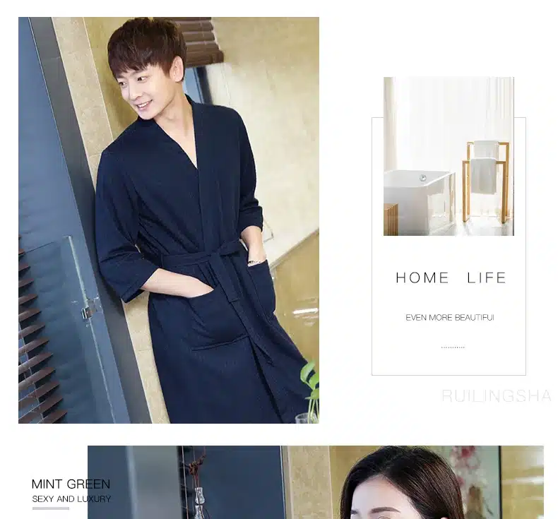 Lovers Summer Water Absorption Fashion Towel Bath Robe Men Sexy Kimono Waffle Bathrobe Mens Plus Size Dressing Gown Male Robes 21
