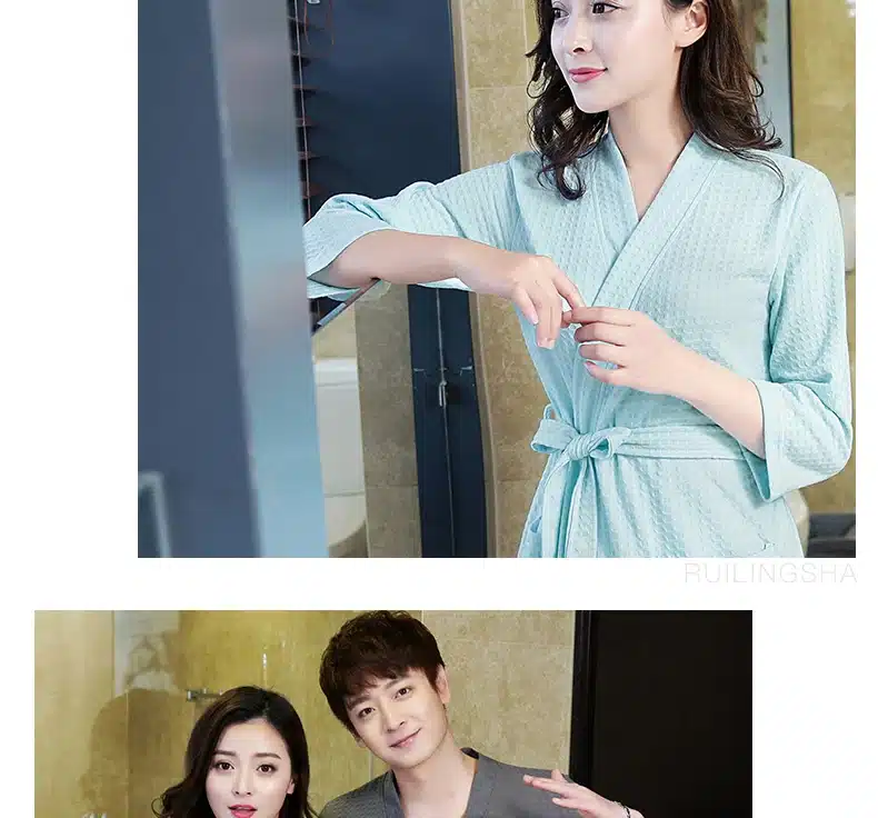 Lovers Summer Water Absorption Fashion Towel Bath Robe Men Sexy Kimono Waffle Bathrobe Mens Plus Size Dressing Gown Male Robes 22