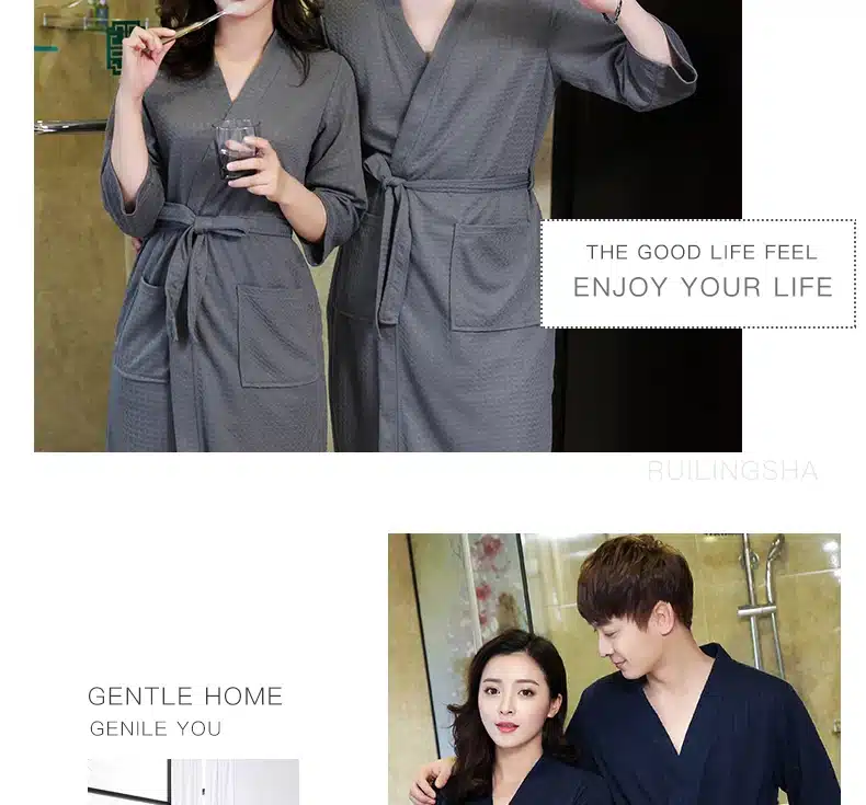 Lovers Summer Water Absorption Fashion Towel Bath Robe Men Sexy Kimono Waffle Bathrobe Mens Plus Size Dressing Gown Male Robes 23
