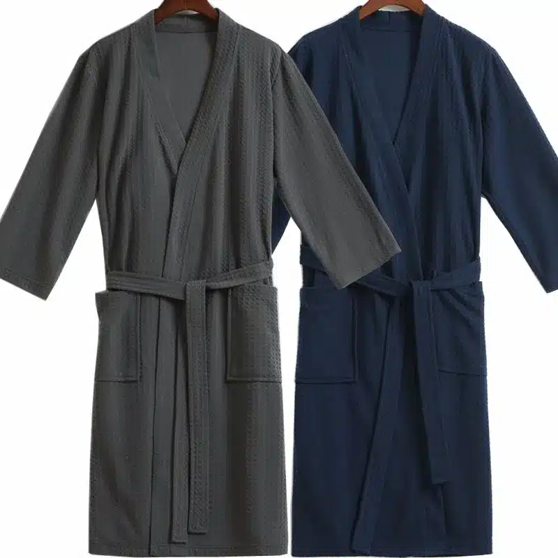 Men Waffle Bath Robe Suck Water Elegant Bathrobe Male Night Dressing Gown Mens Plus Size Kimono Robes Classic Lounge Sleepwear 11