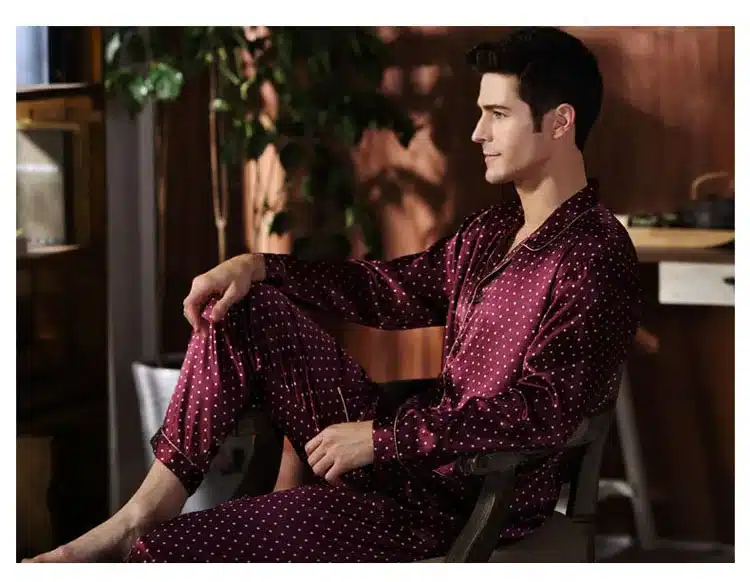CherLemon High Quality Silk Men Pajamas Sleepwear Long-Sleeved Silk Satin Nightwear Soft Spring Autumn Pyjamas Plus Size M-4XL 10