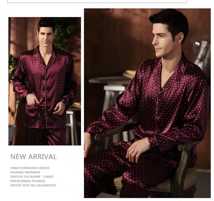 CherLemon High Quality Silk Men Pajamas Sleepwear Long-Sleeved Silk Satin Nightwear Soft Spring Autumn Pyjamas Plus Size M-4XL 12