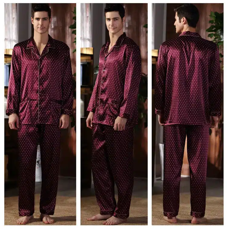 CherLemon High Quality Silk Men Pajamas Sleepwear Long-Sleeved Silk Satin Nightwear Soft Spring Autumn Pyjamas Plus Size M-4XL 13