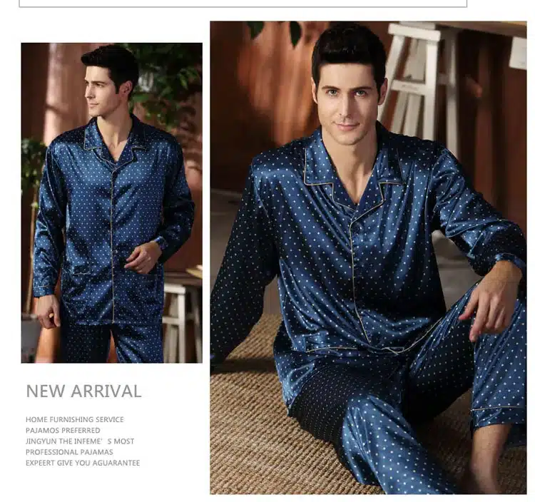 CherLemon High Quality Silk Men Pajamas Sleepwear Long-Sleeved Silk Satin Nightwear Soft Spring Autumn Pyjamas Plus Size M-4XL 16