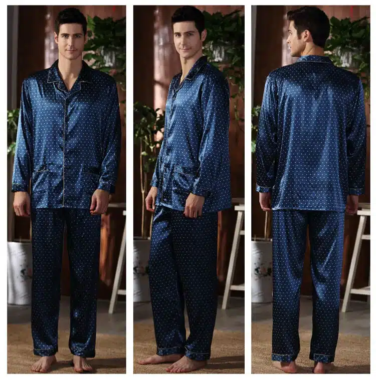 CherLemon High Quality Silk Men Pajamas Sleepwear Long-Sleeved Silk Satin Nightwear Soft Spring Autumn Pyjamas Plus Size M-4XL 17
