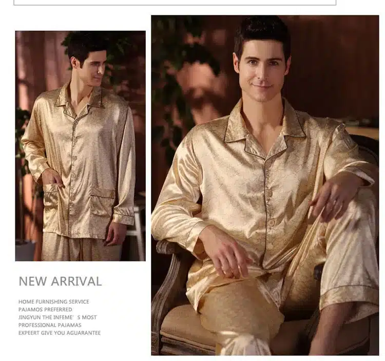 CherLemon High Quality Silk Men Pajamas Sleepwear Long-Sleeved Silk Satin Nightwear Soft Spring Autumn Pyjamas Plus Size M-4XL 20