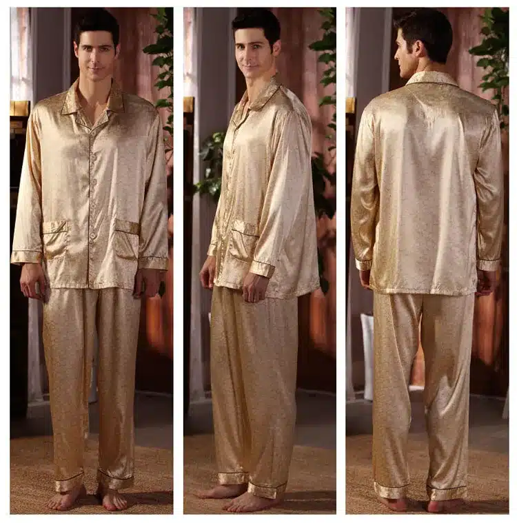 CherLemon High Quality Silk Men Pajamas Sleepwear Long-Sleeved Silk Satin Nightwear Soft Spring Autumn Pyjamas Plus Size M-4XL 21