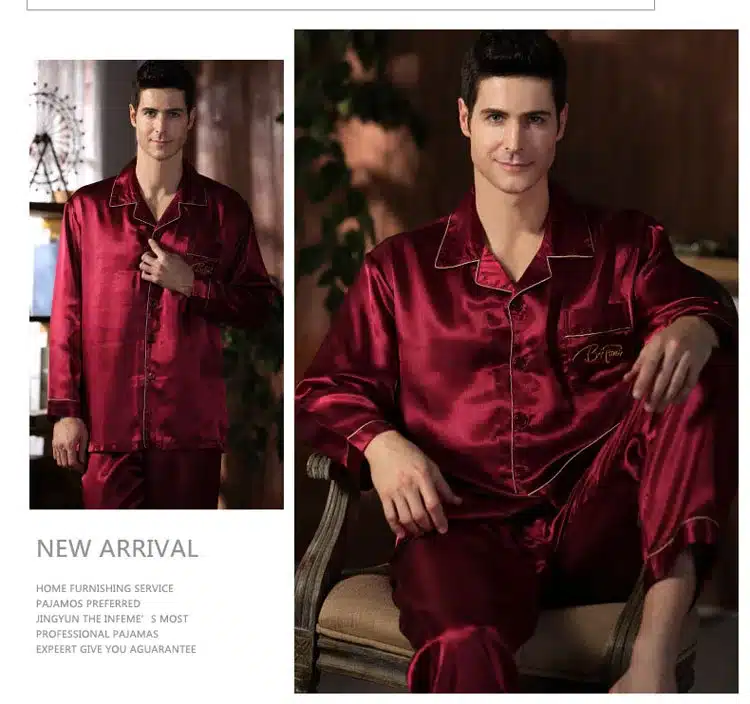 CherLemon High Quality Silk Men Pajamas Sleepwear Long-Sleeved Silk Satin Nightwear Soft Spring Autumn Pyjamas Plus Size M-4XL 24