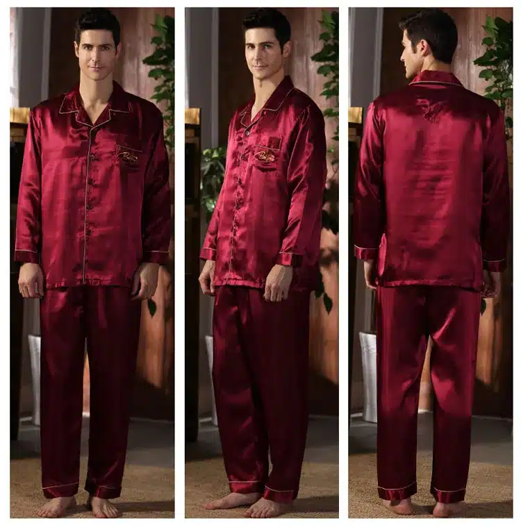 CherLemon High Quality Silk Men Pajamas Sleepwear Long-Sleeved Silk Satin Nightwear Soft Spring Autumn Pyjamas Plus Size M-4XL 25