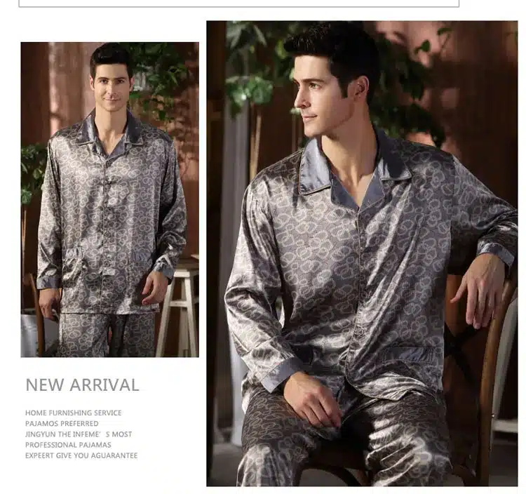 CherLemon High Quality Silk Men Pajamas Sleepwear Long-Sleeved Silk Satin Nightwear Soft Spring Autumn Pyjamas Plus Size M-4XL 32