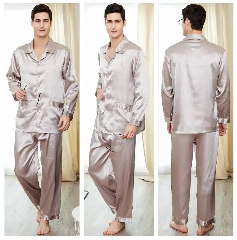 CherLemon High Quality Silk Men Pajamas Sleepwear Long-Sleeved Silk Satin Nightwear Soft Spring Autumn Pyjamas Plus Size M-4XL 36
