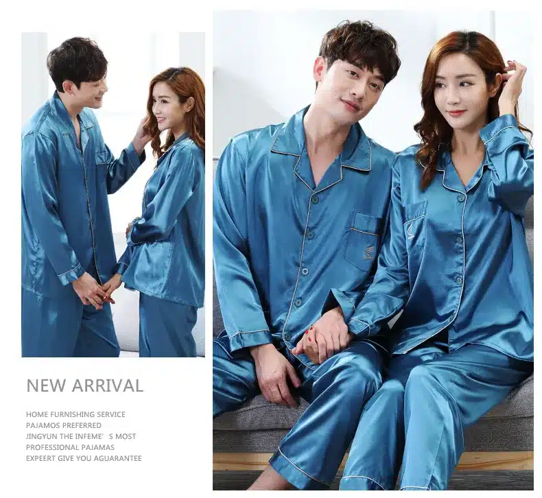 CherLemon High Quality Silk Men Pajamas Sleepwear Long-Sleeved Silk Satin Nightwear Soft Spring Autumn Pyjamas Plus Size M-4XL 39