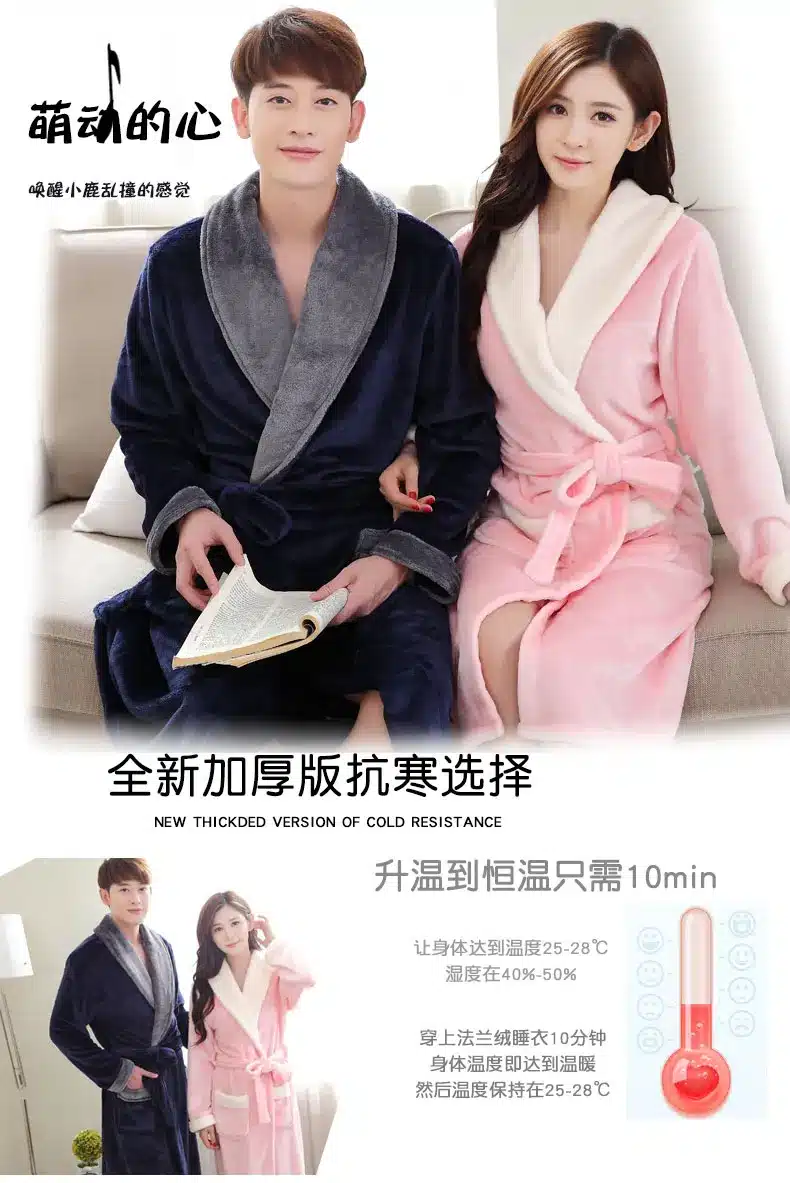 Autumn winter sleepwear thick flannel robe men coral fleece bathrobe male plus size long-sleeve couples 10
