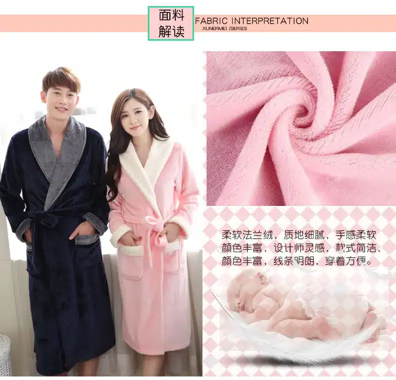 Autumn winter sleepwear thick flannel robe men coral fleece bathrobe male plus size long-sleeve couples 11
