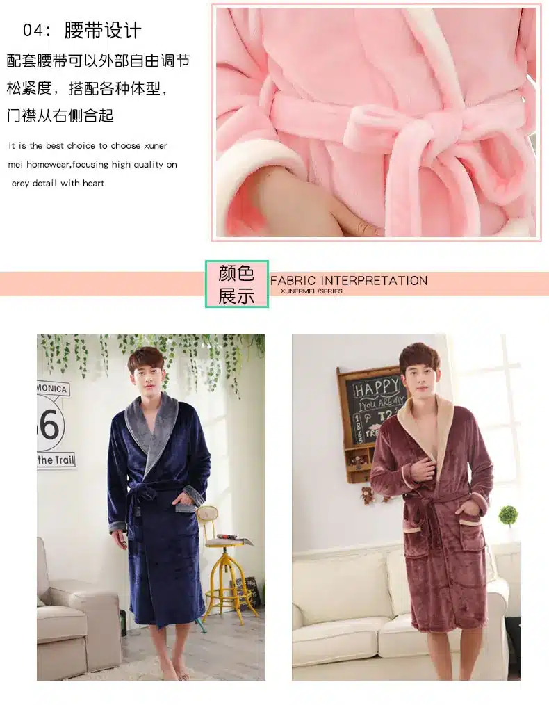 Autumn winter sleepwear thick flannel robe men coral fleece bathrobe male plus size long-sleeve couples 13