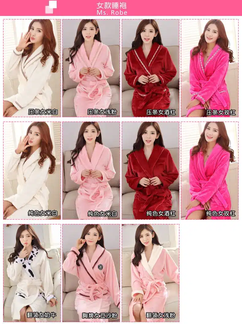 Autumn winter sleepwear thick flannel robe men coral fleece bathrobe male plus size long-sleeve couples 15