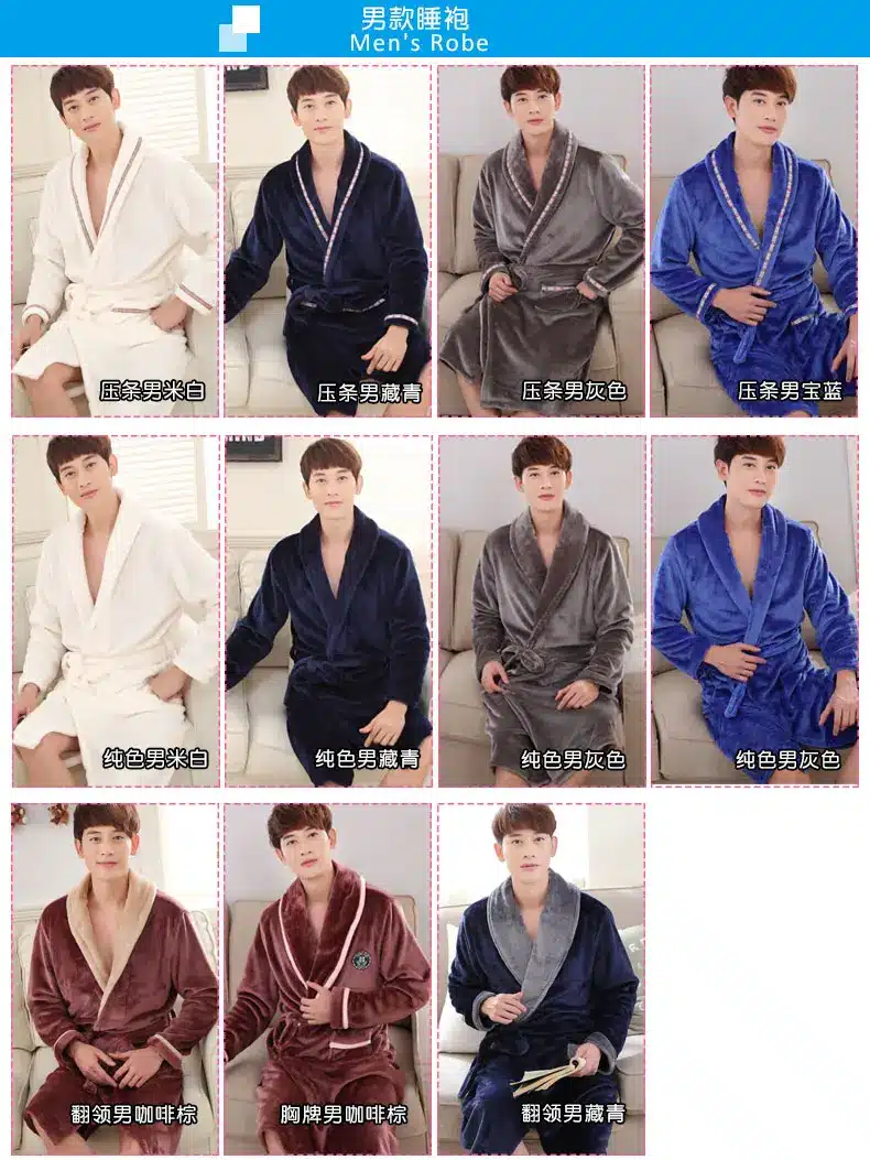 Autumn winter sleepwear thick flannel robe men coral fleece bathrobe male plus size long-sleeve couples 16