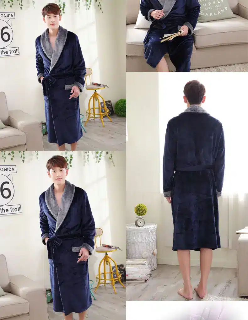 Autumn winter sleepwear thick flannel robe men coral fleece bathrobe male plus size long-sleeve couples 18