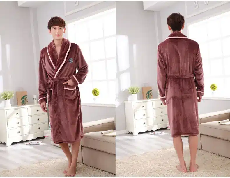 Autumn winter sleepwear thick flannel robe men coral fleece bathrobe male plus size long-sleeve couples 23
