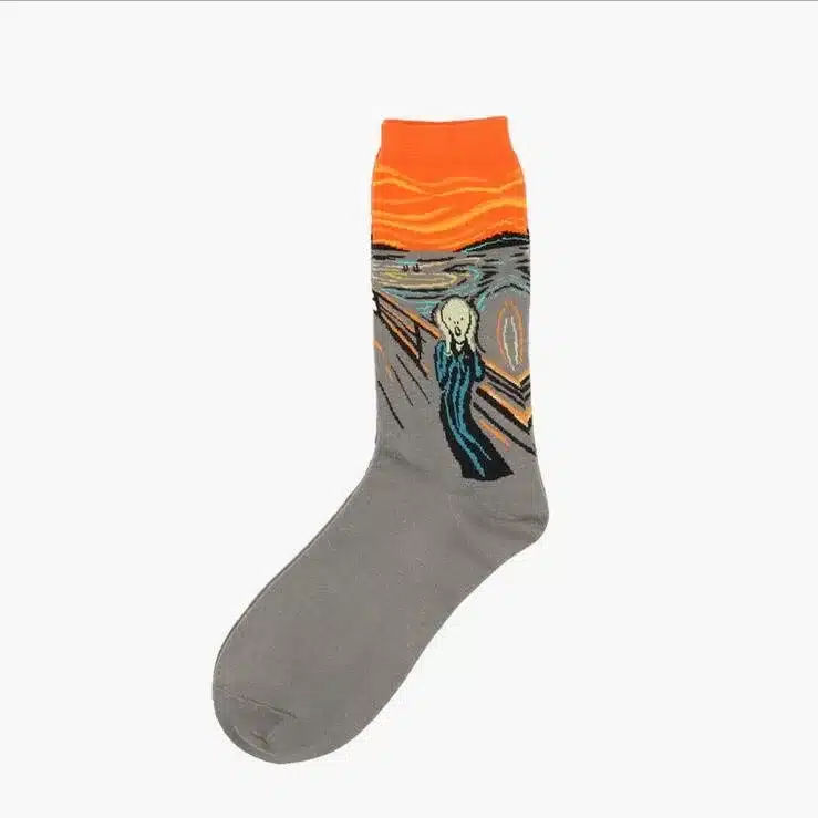1 pair autumn winter New Retro Art Oil Painting men socks fashion happy lovers cotton long socks sokken calcetines 15