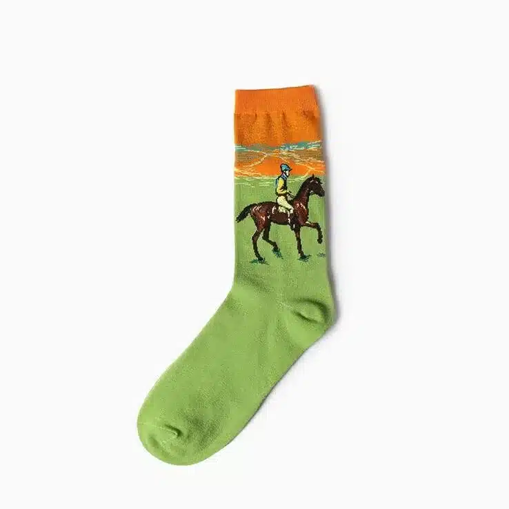 1 pair autumn winter New Retro Art Oil Painting men socks fashion happy lovers cotton long socks sokken calcetines 17