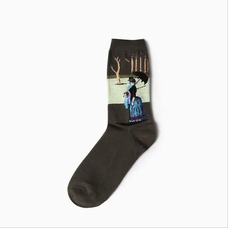 1 pair autumn winter New Retro Art Oil Painting men socks fashion happy lovers cotton long socks sokken calcetines 21