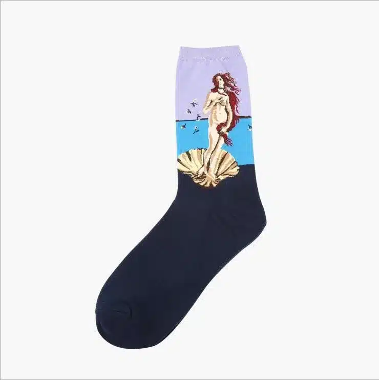 1 pair autumn winter New Retro Art Oil Painting men socks fashion happy lovers cotton long socks sokken calcetines 22
