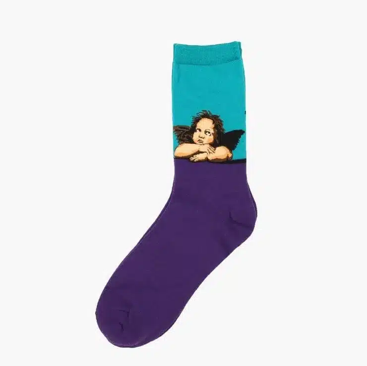 1 pair autumn winter New Retro Art Oil Painting men socks fashion happy lovers cotton long socks sokken calcetines 23