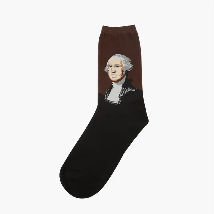 1 pair autumn winter New Retro Art Oil Painting men socks fashion happy lovers cotton long socks sokken calcetines 24