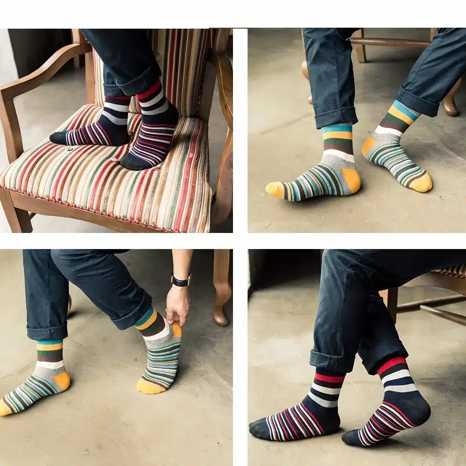 Men's color stripes socks the latest design popular men's socks 5 PAIRS STRIPED SOCKS SUIT FASHION DESIGNER COLOURED COTTON 6-11 18