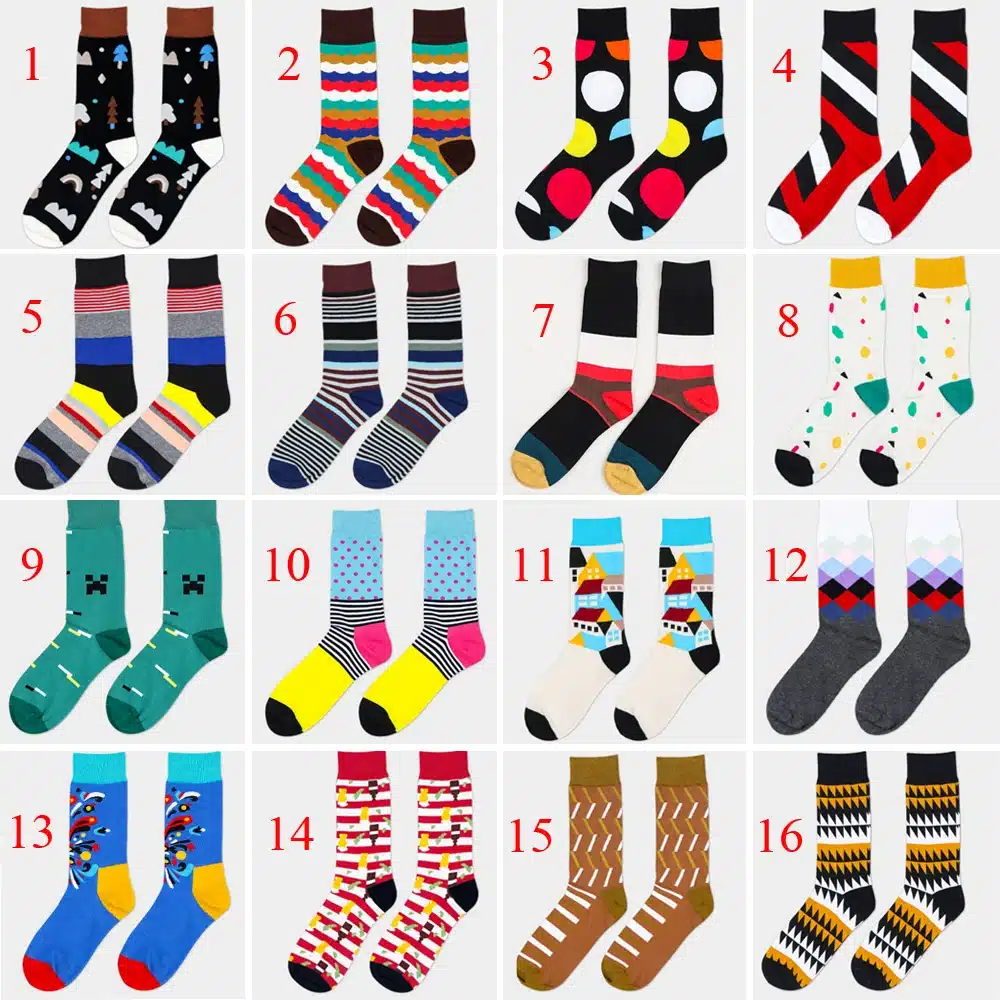 High Quality 1 Pair of Spring Summer Men Colored Striped Cotton Socks Art Jacquard Socks Hit Color Long Dot Happy Socks 19