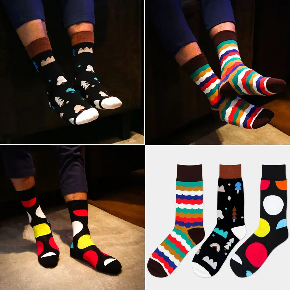 High Quality 1 Pair of Spring Summer Men Colored Striped Cotton Socks Art Jacquard Socks Hit Color Long Dot Happy Socks 21