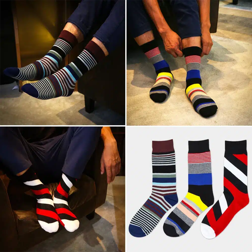 High Quality 1 Pair of Spring Summer Men Colored Striped Cotton Socks Art Jacquard Socks Hit Color Long Dot Happy Socks 22
