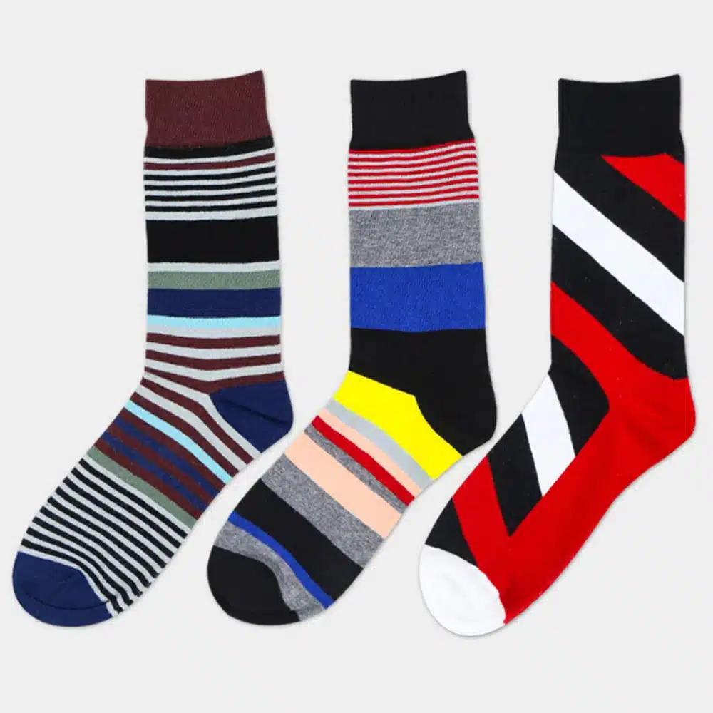 High Quality 1 Pair of Spring Summer Men Colored Striped Cotton Socks Art Jacquard Socks Hit Color Long Dot Happy Socks 40