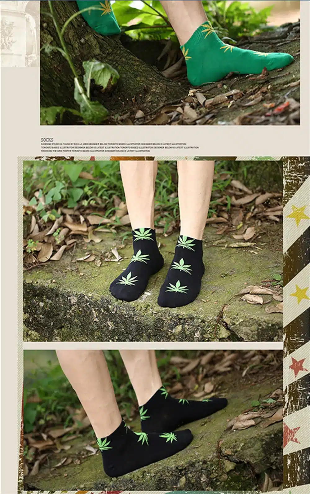 Hot sale! men socks cotton Spring Summer and Autumn men's brand Weed Sock Colorful male short socks 14