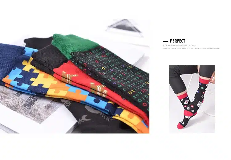 39-45 Socks Brand Women Men's Novelty Socks Combed Cotton Christmas Gift Chausettes homme Animal Puzzle Design Funny Socks Men 8
