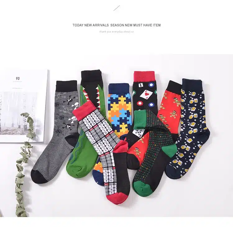 39-45 Socks Brand Women Men's Novelty Socks Combed Cotton Christmas Gift Chausettes homme Animal Puzzle Design Funny Socks Men 13