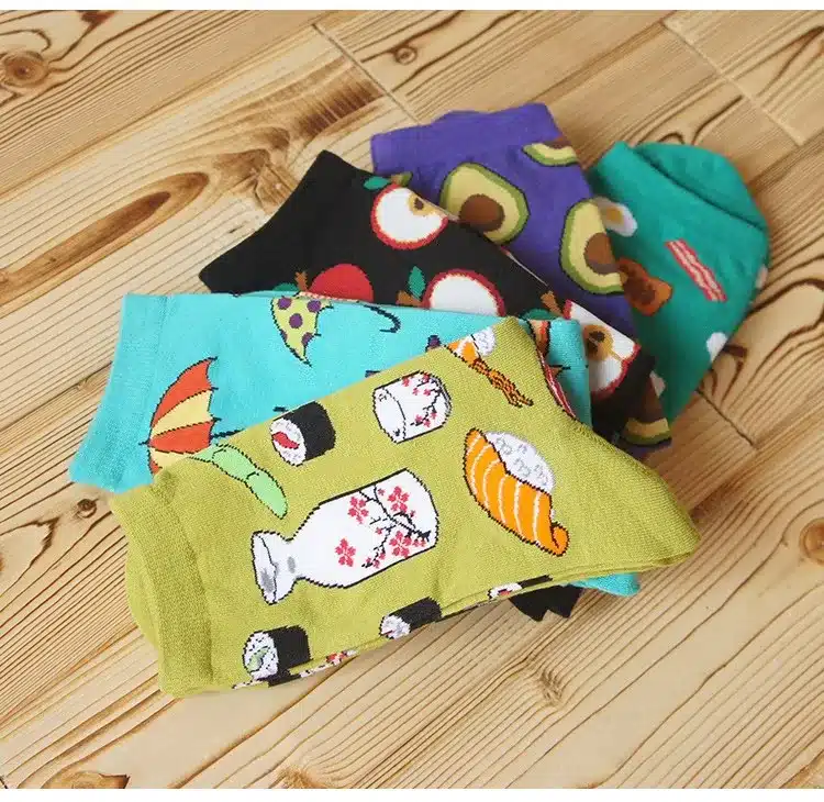 Foot 22-27cm Socks Food Delicious Omelette Fruit Sushi Sake Doughnut Lollipop Salmon Avocado Apples Cupcake Lolly Bacon Toast Hi 8