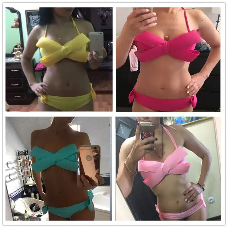 Women Black Sexy Swim Wear Solid Swimwear Brazilian Bikini Big Bow Bandeau Beach Wear Halter Swimsuit Push Up Bathing Suit 2