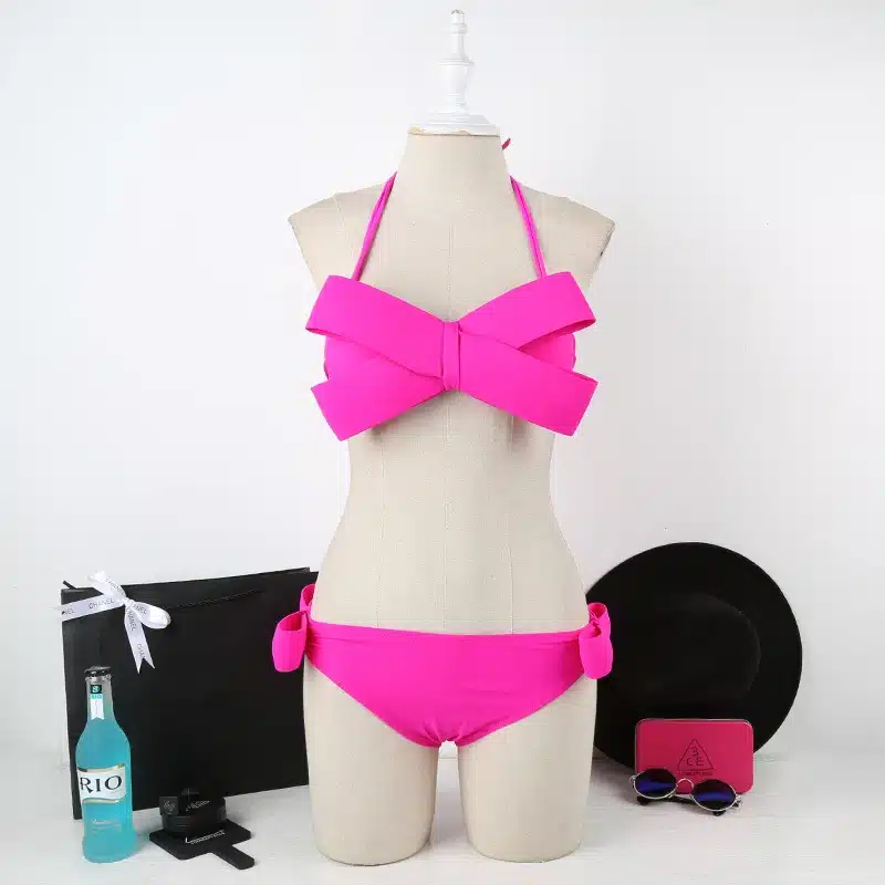 Women Black Sexy Swim Wear Solid Swimwear Brazilian Bikini Big Bow Bandeau Beach Wear Halter Swimsuit Push Up Bathing Suit 5