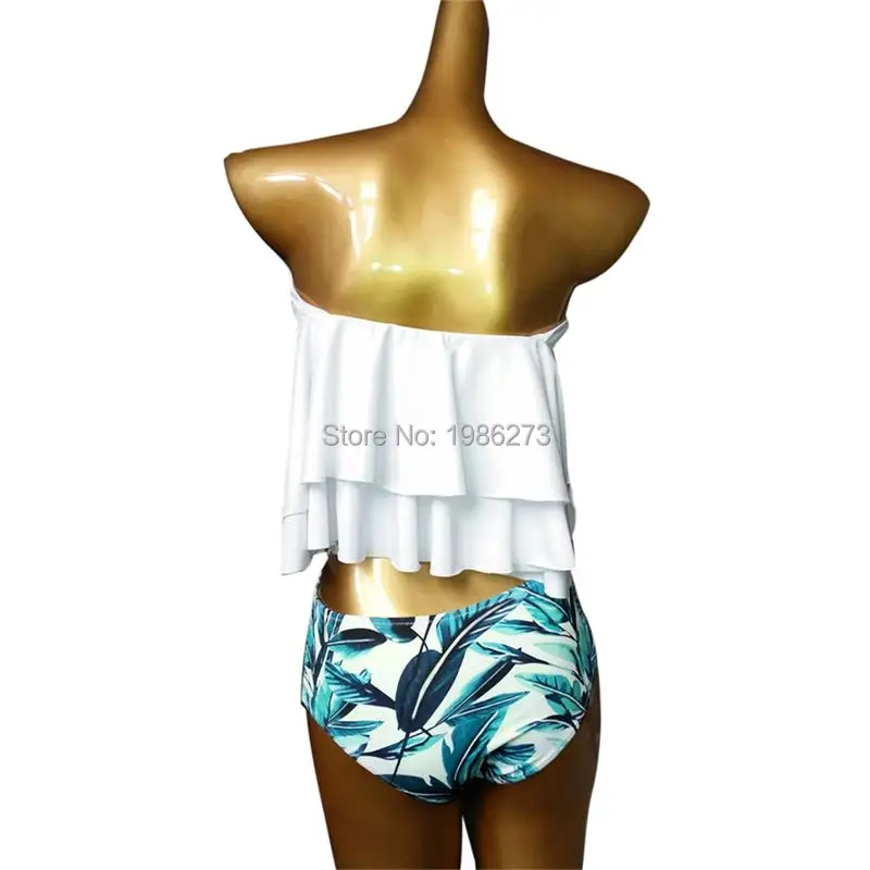Bikini set 2017 Doubledeck flouncing Swimsuit Push Up Bathing Suit sexy Women High Waist Swimwear Off Shoulder Swimming Suits 17