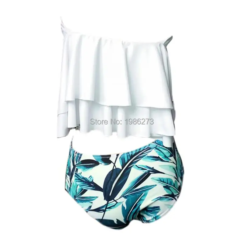 Bikini set 2017 Doubledeck flouncing Swimsuit Push Up Bathing Suit sexy Women High Waist Swimwear Off Shoulder Swimming Suits 19