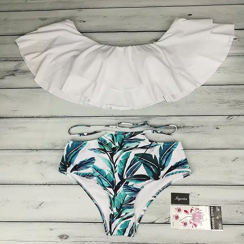 Bikini set 2017 Doubledeck flouncing Swimsuit Push Up Bathing Suit sexy Women High Waist Swimwear Off Shoulder Swimming Suits 20