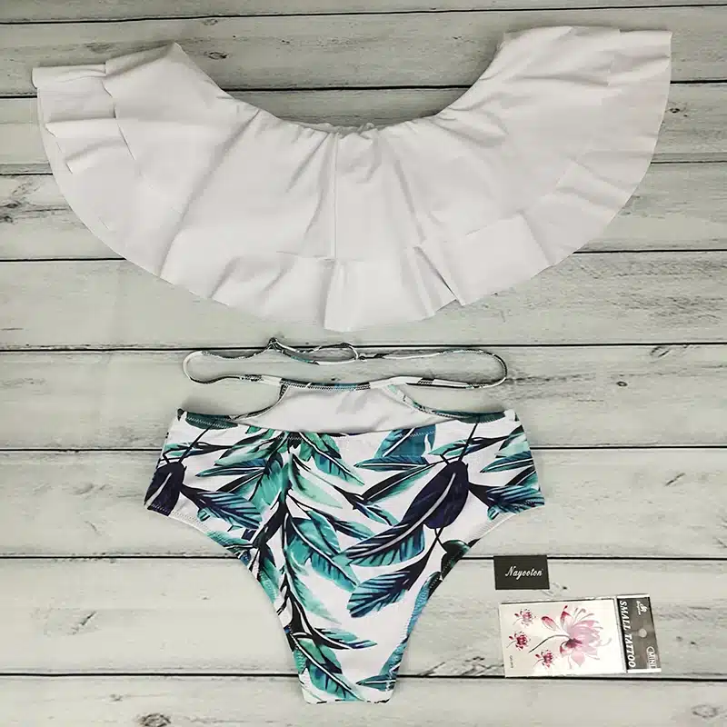 Bikini set 2017 Doubledeck flouncing Swimsuit Push Up Bathing Suit sexy Women High Waist Swimwear Off Shoulder Swimming Suits 21